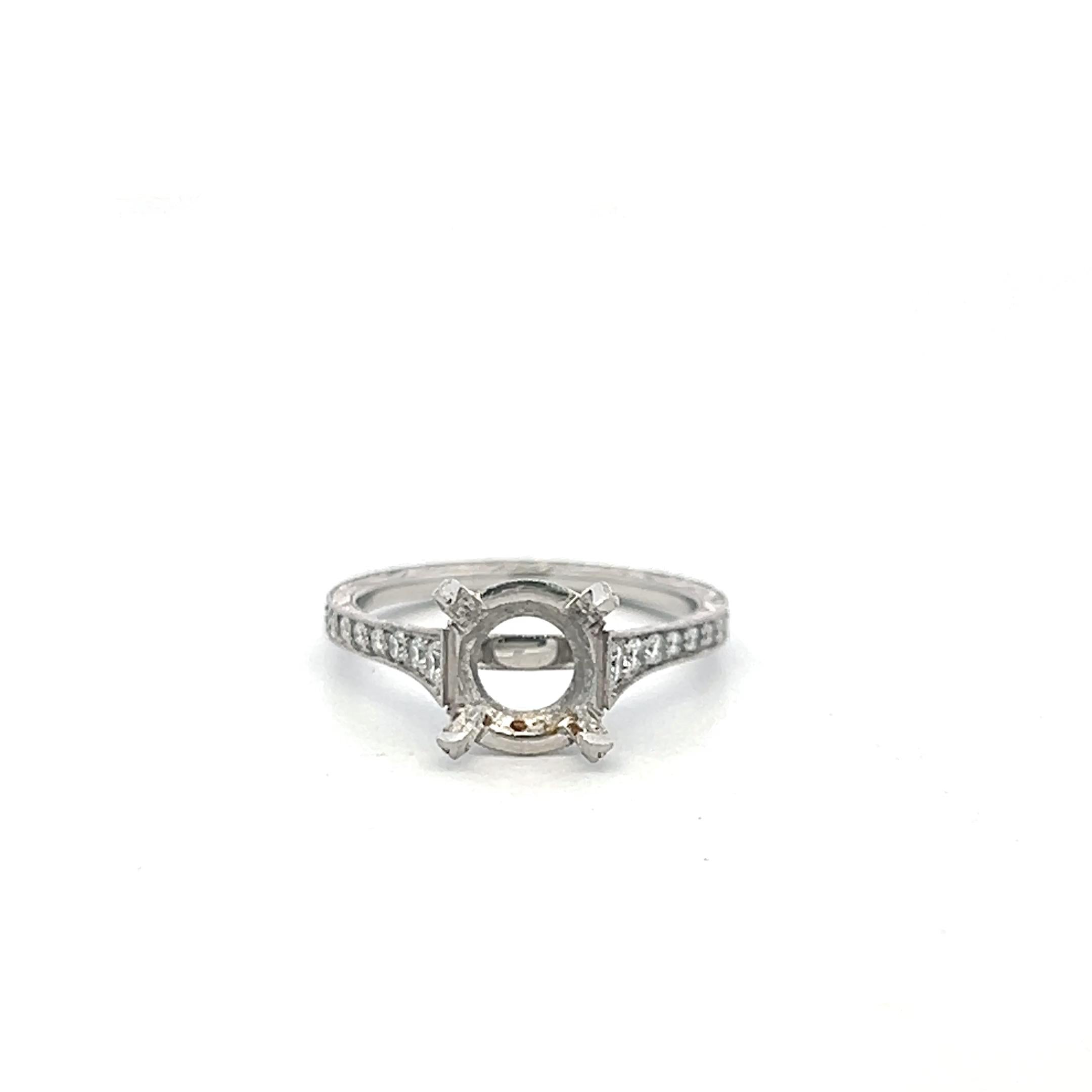 Platinum Semi Mount Ring with 0.2 Carat Round H VS Diamonds Fits 7.5mm 1.67ct+