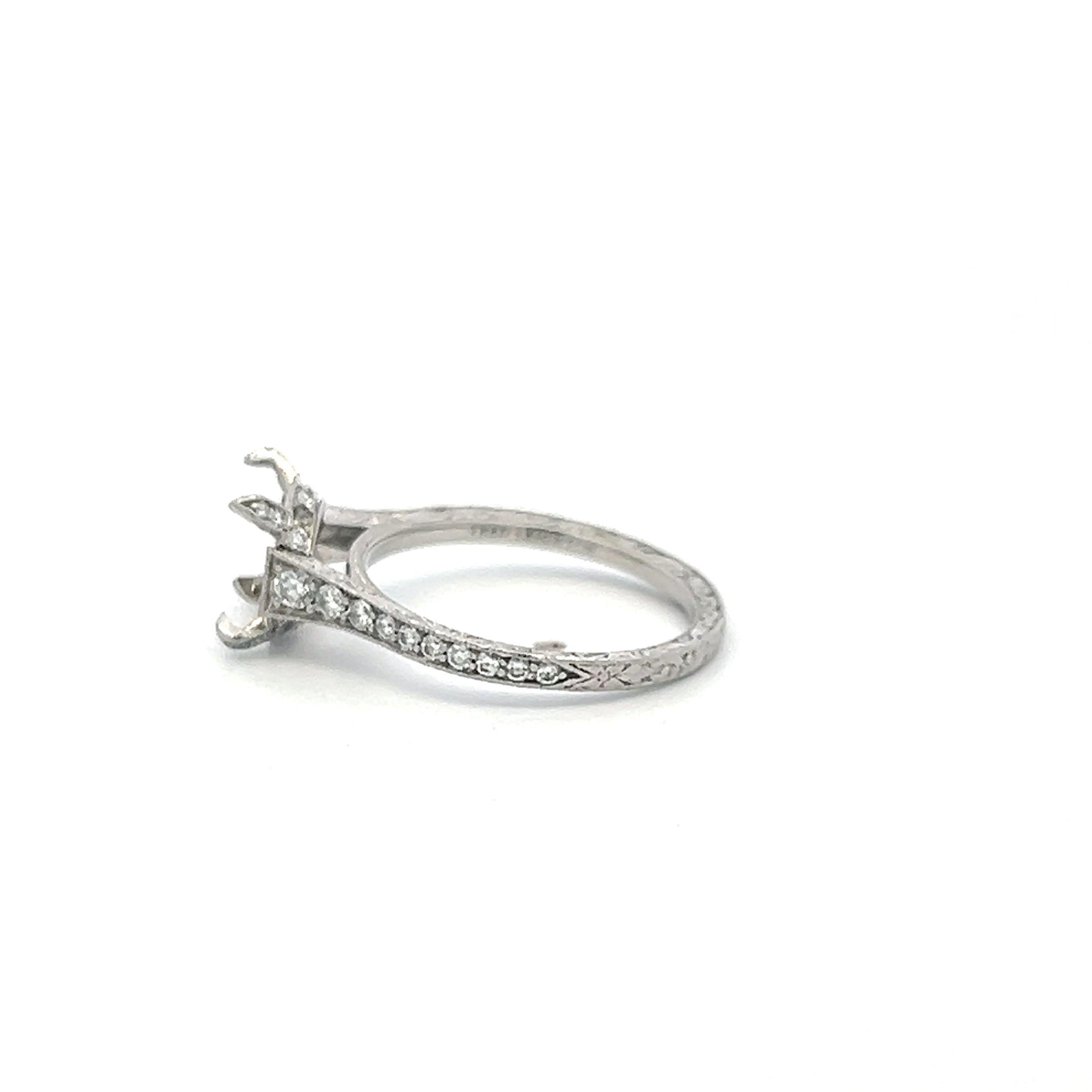 Platinum Semi Mount Ring with 0.2 Carat Round H VS Diamonds Fits 7.5mm 1.67ct+