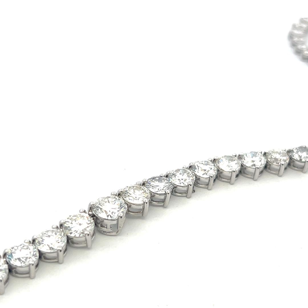 New 14K White Gold Riviera Necklace with 37.63 Carat Round Diamonds GIA
