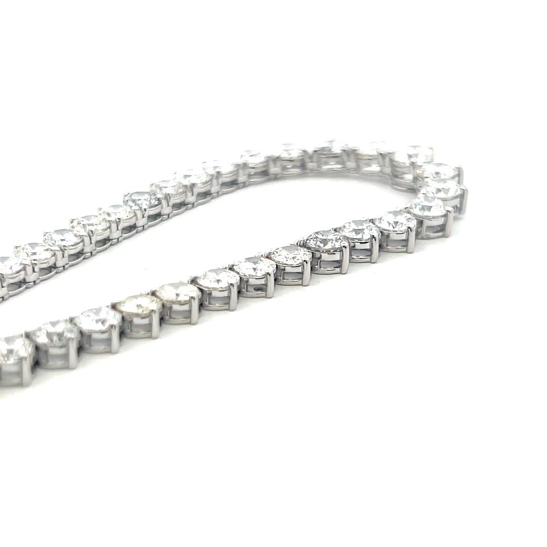 New 14K White Gold Riviera Necklace with 37.63 Carat Round Diamonds GIA