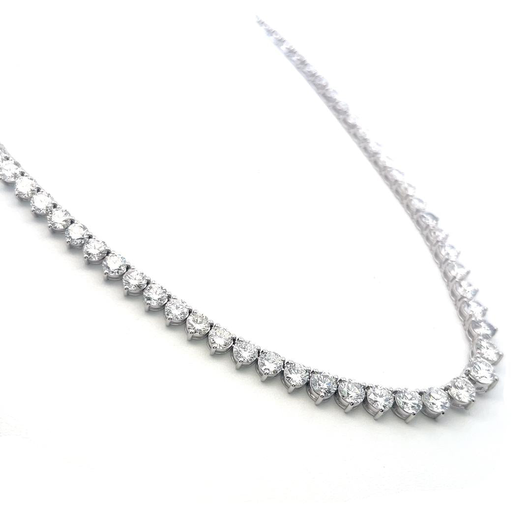 New 14K White Gold Riviera Necklace with 37.63 Carat Round Diamonds GIA