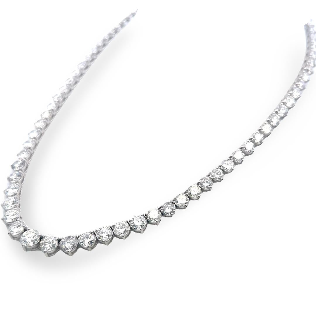 New 14K White Gold Riviera Necklace with 37.63 Carat Round Diamonds GIA