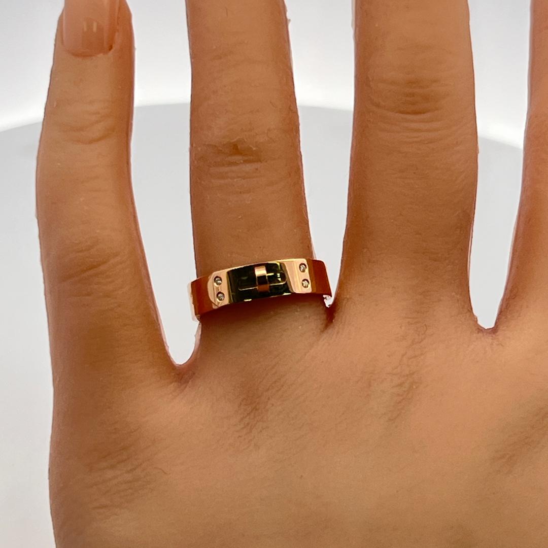 Hermes 18K Yellow Gold Band Ring with 0.02 Carat Round F VS Diamonds Size 7