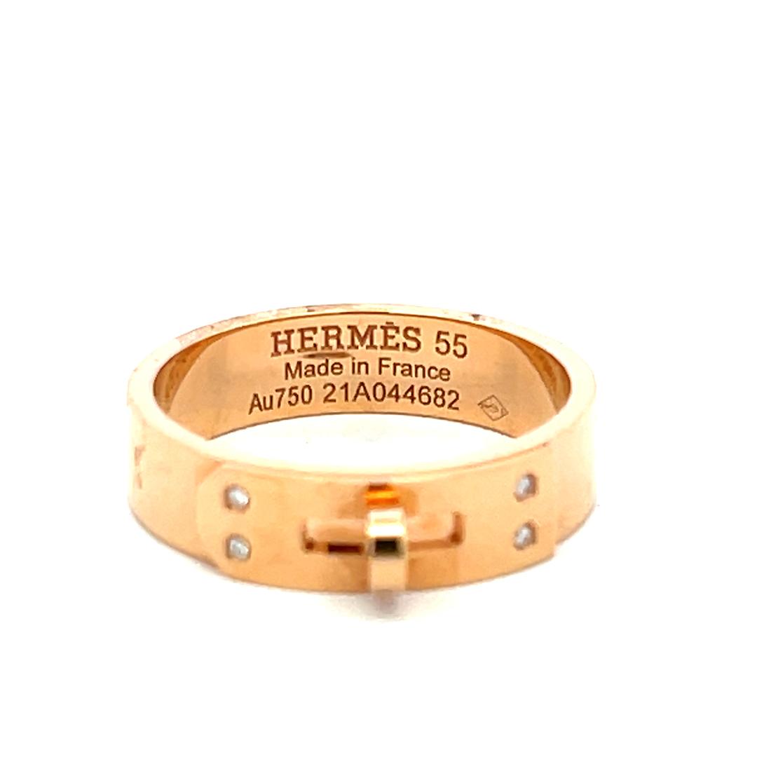 Hermes 18K Yellow Gold Band Ring with 0.02 Carat Round F VS Diamonds Size 7