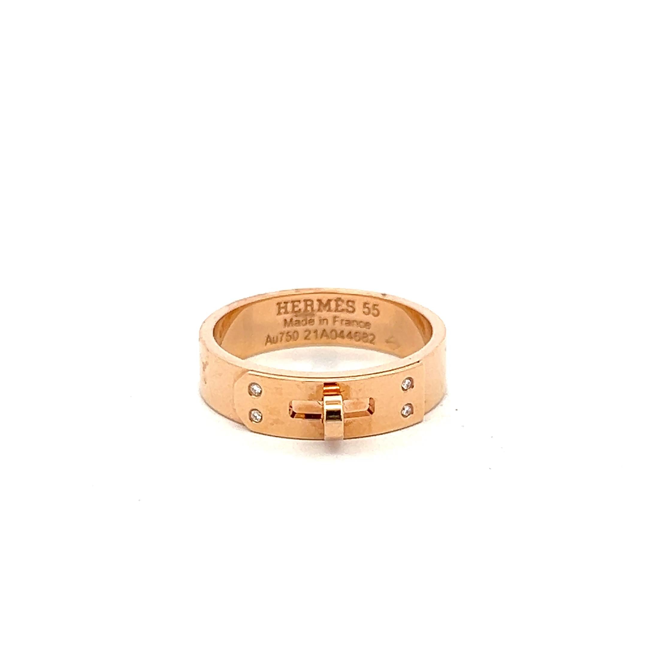 Hermes 18K Yellow Gold Band Ring with 0.02 Carat Round F VS Diamonds Size 7