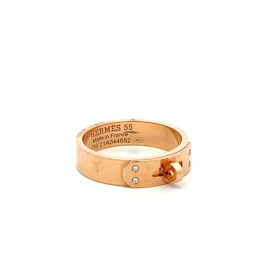 Hermes 18K Yellow Gold Band Ring with 0.02 Carat Round F VS Diamonds Size 7