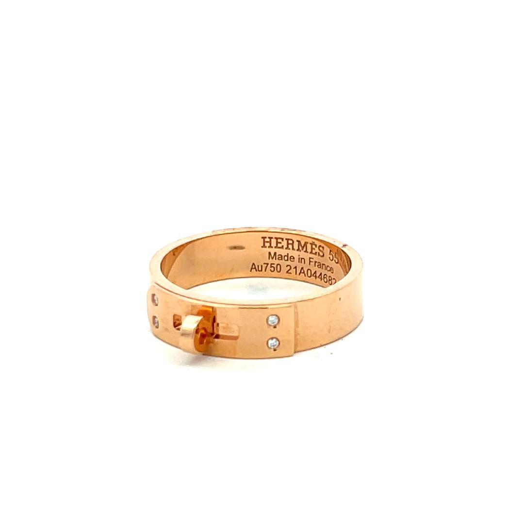Hermes 18K Yellow Gold Band Ring with 0.02 Carat Round F VS Diamonds Size 7