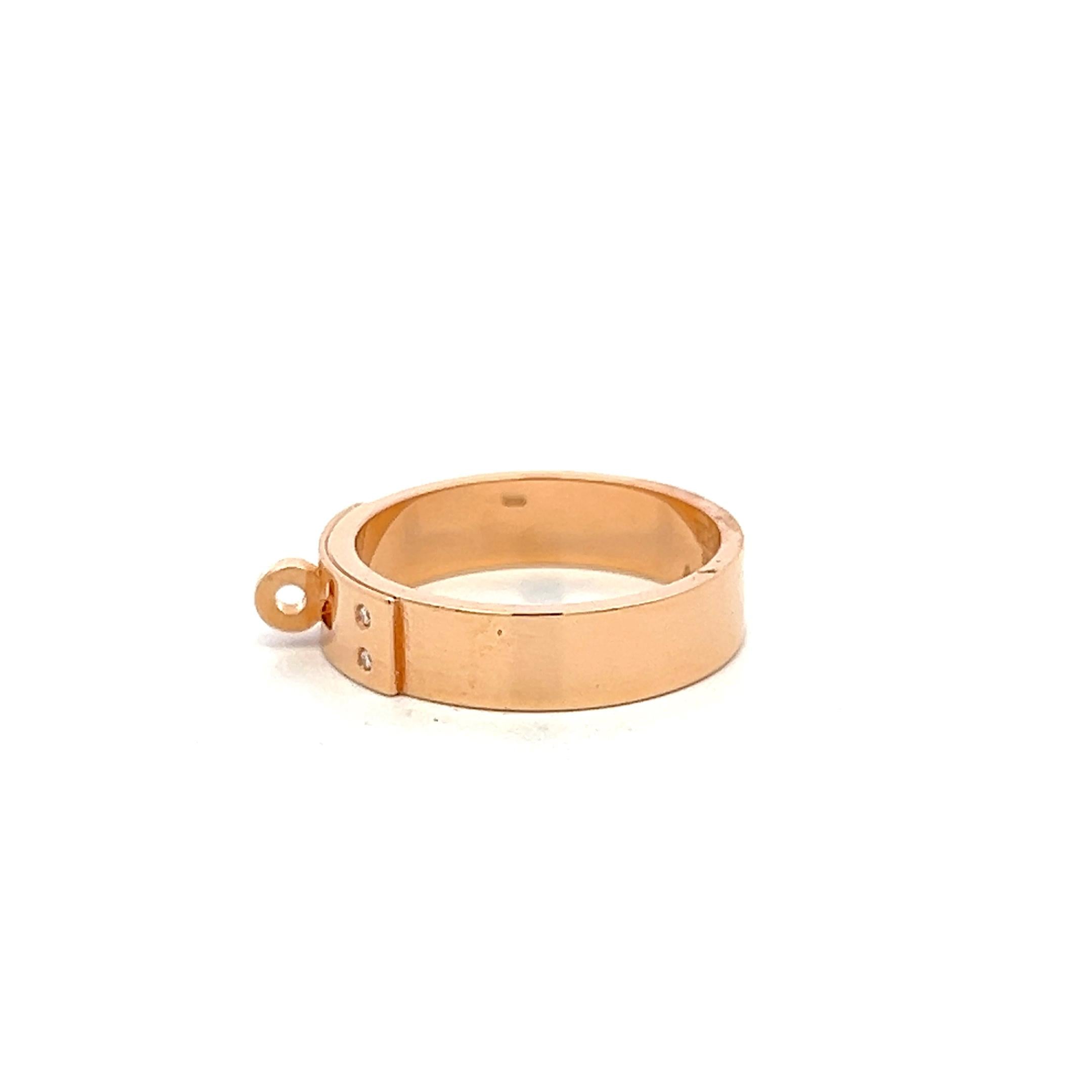 Hermes 18K Yellow Gold Band Ring with 0.02 Carat Round F VS Diamonds Size 7