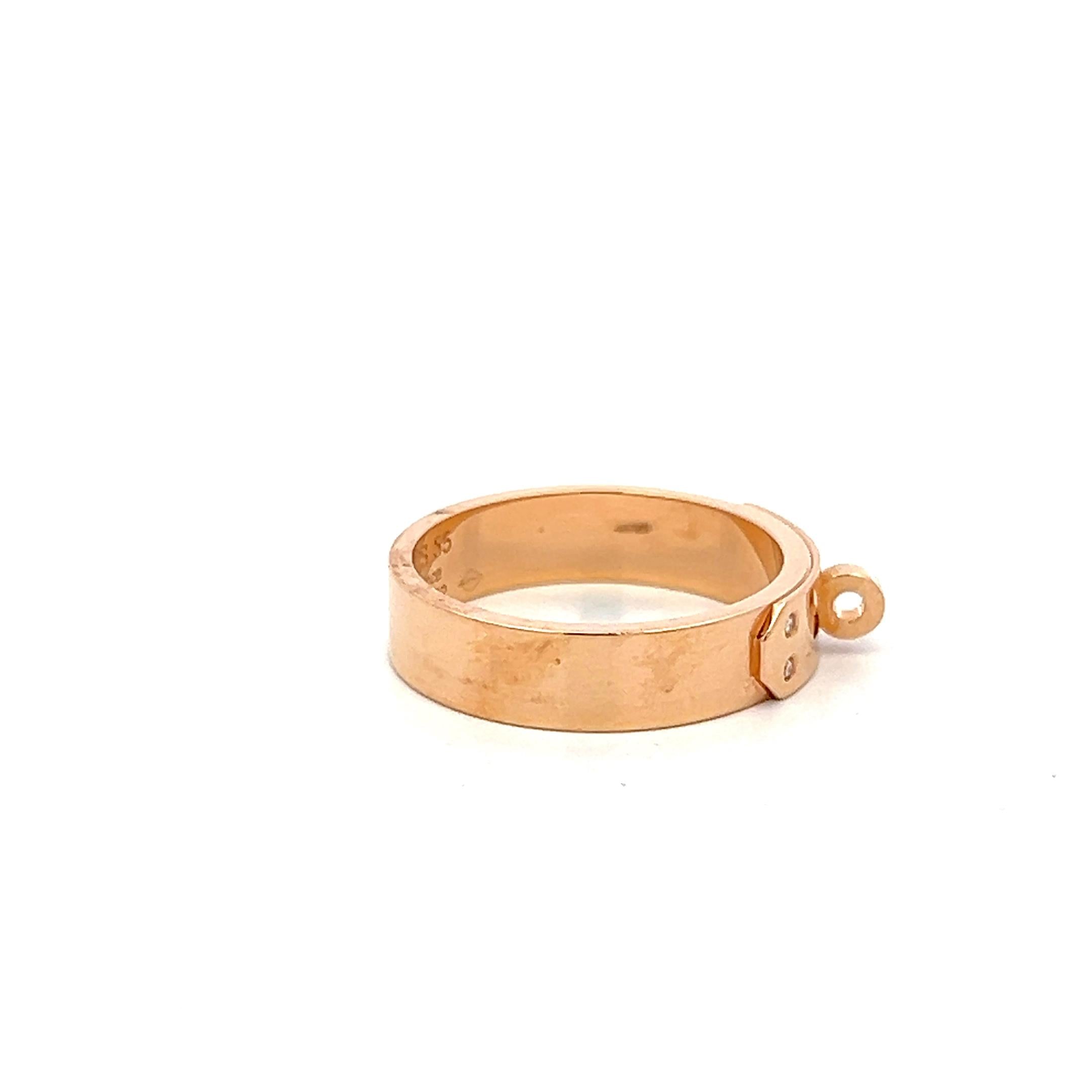 Hermes 18K Yellow Gold Band Ring with 0.02 Carat Round F VS Diamonds Size 7