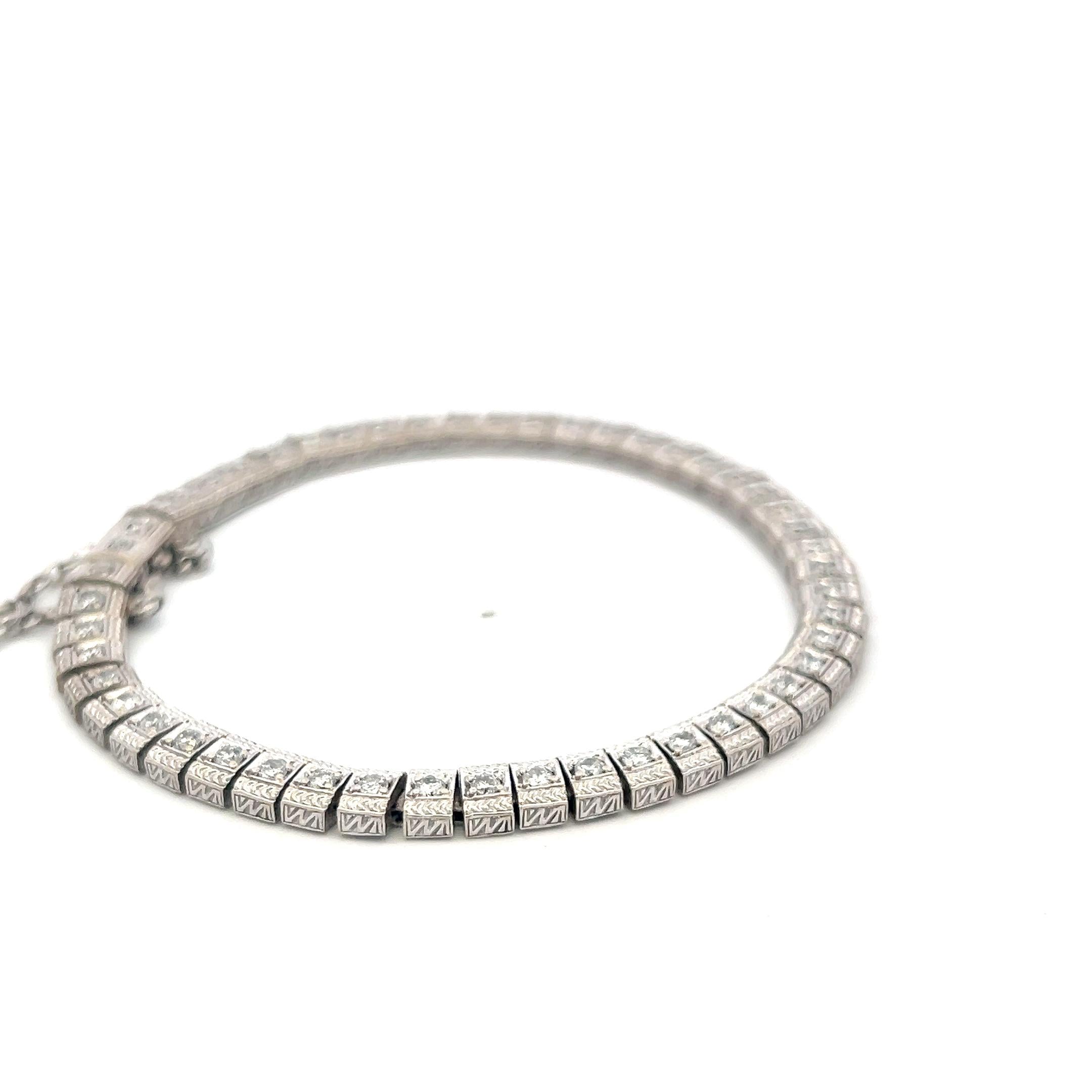 Vintage 14K White Gold Link Bracelet with 2 Carat Round I SI Diamonds