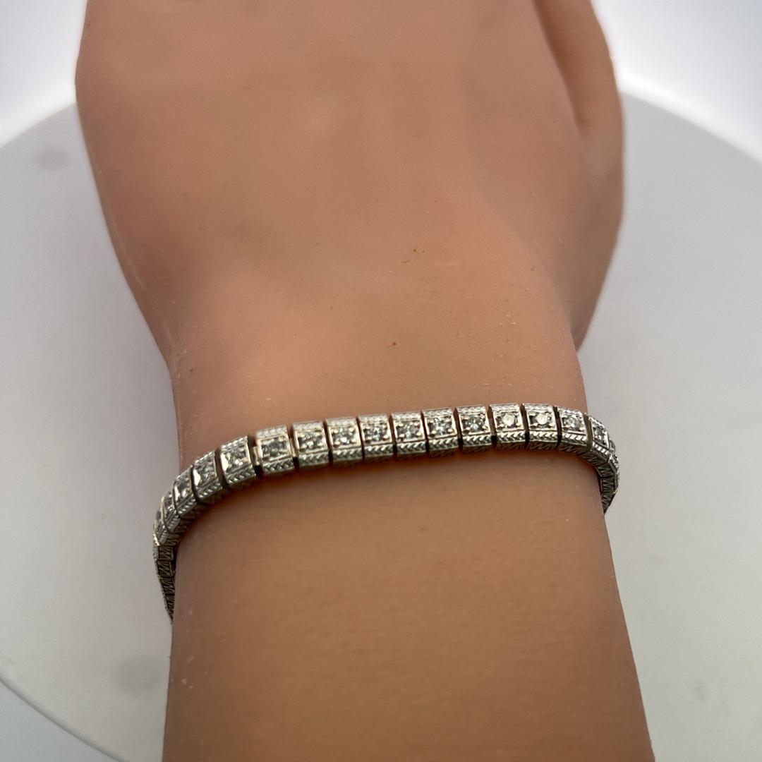 Vintage 14K White Gold Link Bracelet with 2 Carat Round I SI Diamonds