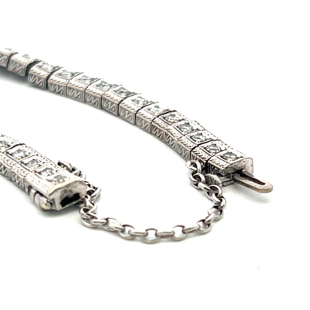 Vintage 14K White Gold Link Bracelet with 2 Carat Round I SI Diamonds