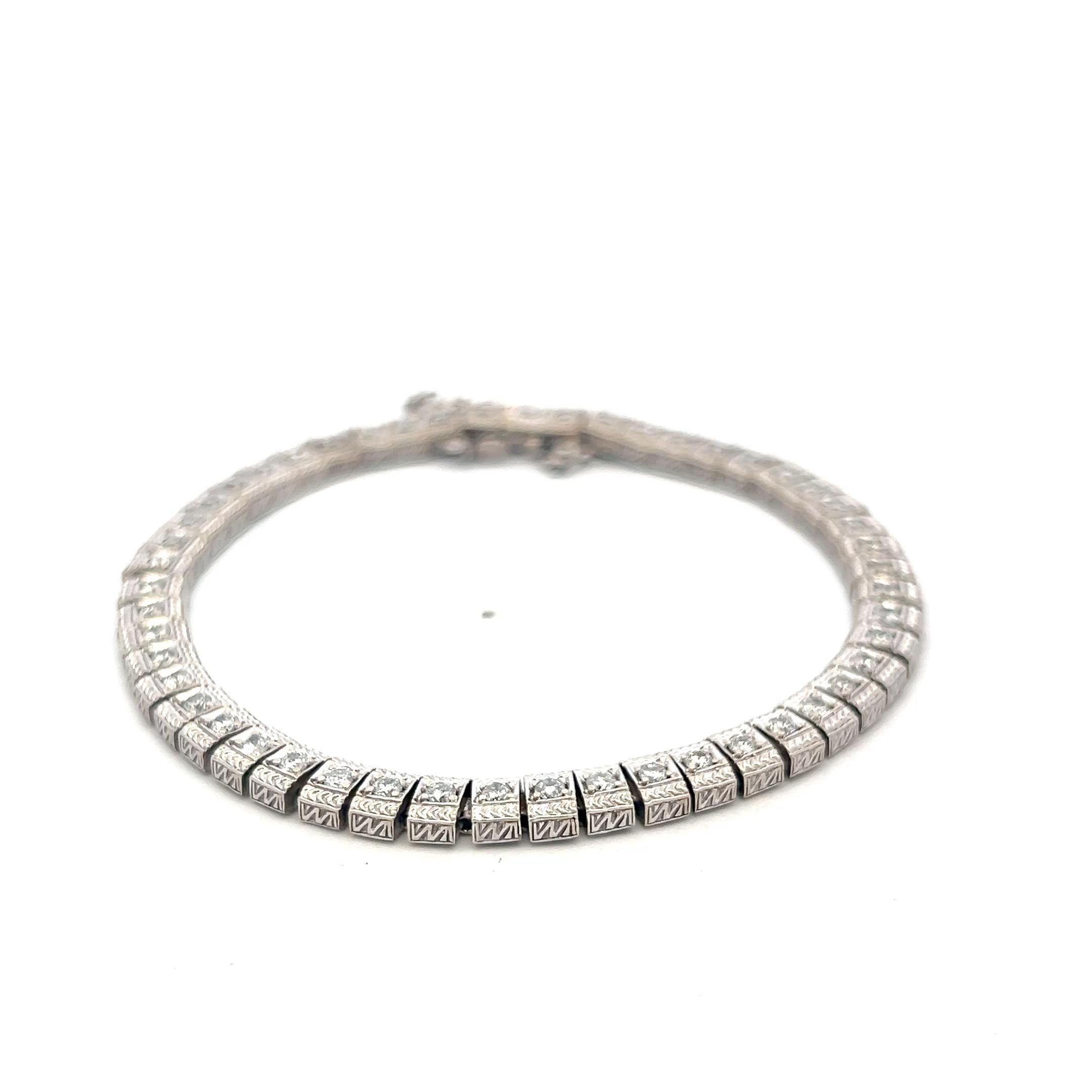 Vintage 14K White Gold Link Bracelet with 2 Carat Round I SI Diamonds