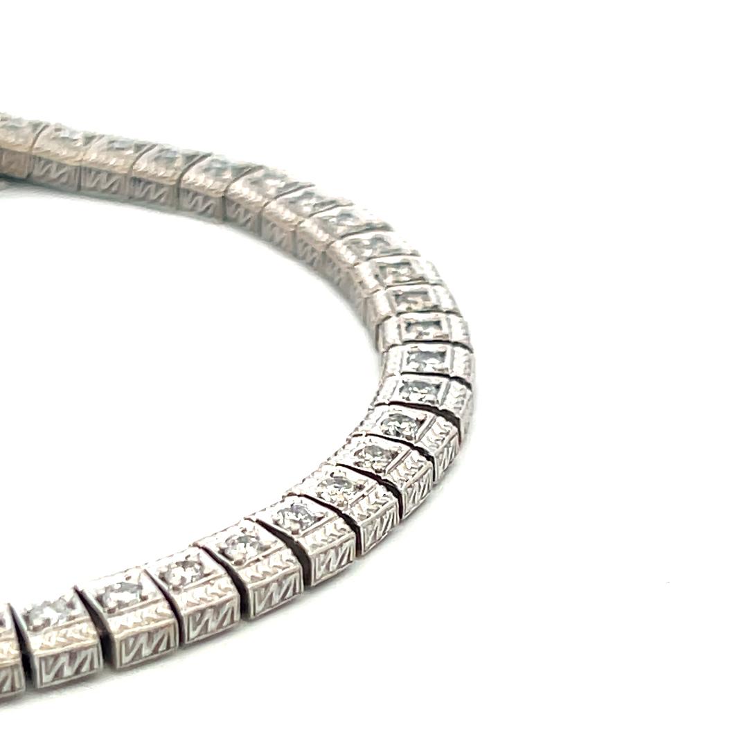 Vintage 14K White Gold Link Bracelet with 2 Carat Round I SI Diamonds