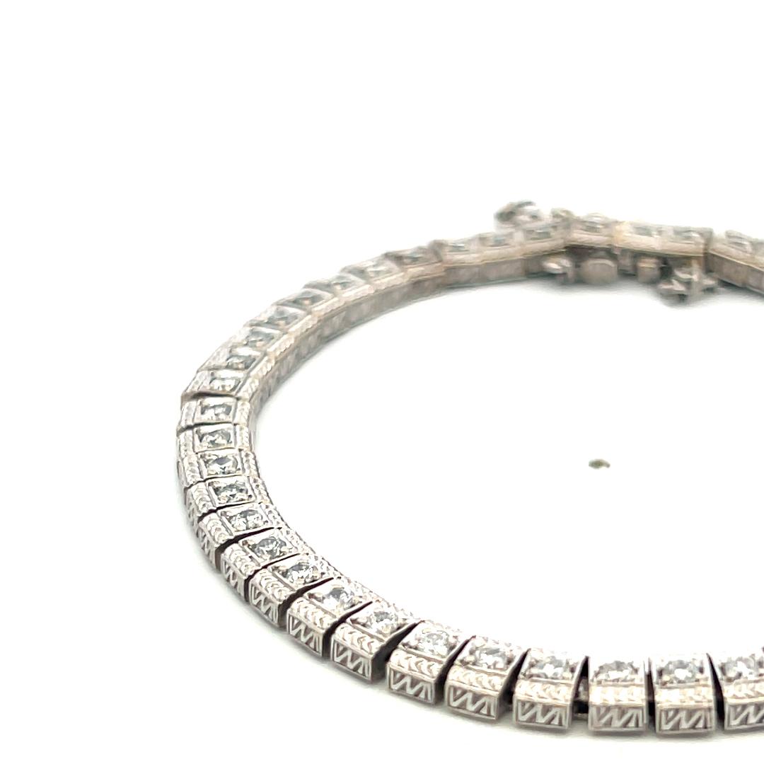 Vintage 14K White Gold Link Bracelet with 2 Carat Round I SI Diamonds