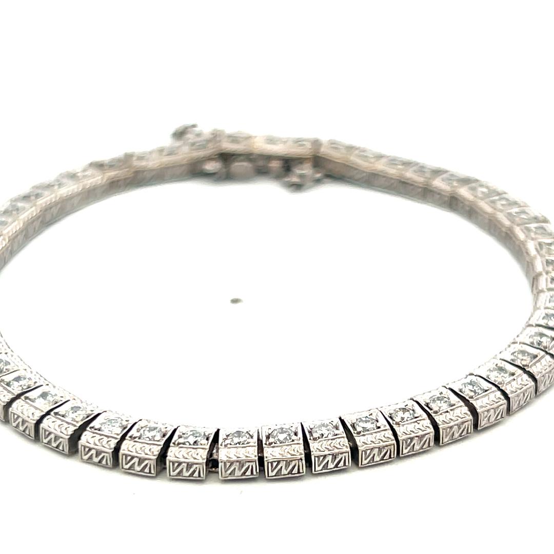 Vintage 14K White Gold Link Bracelet with 2 Carat Round I SI Diamonds