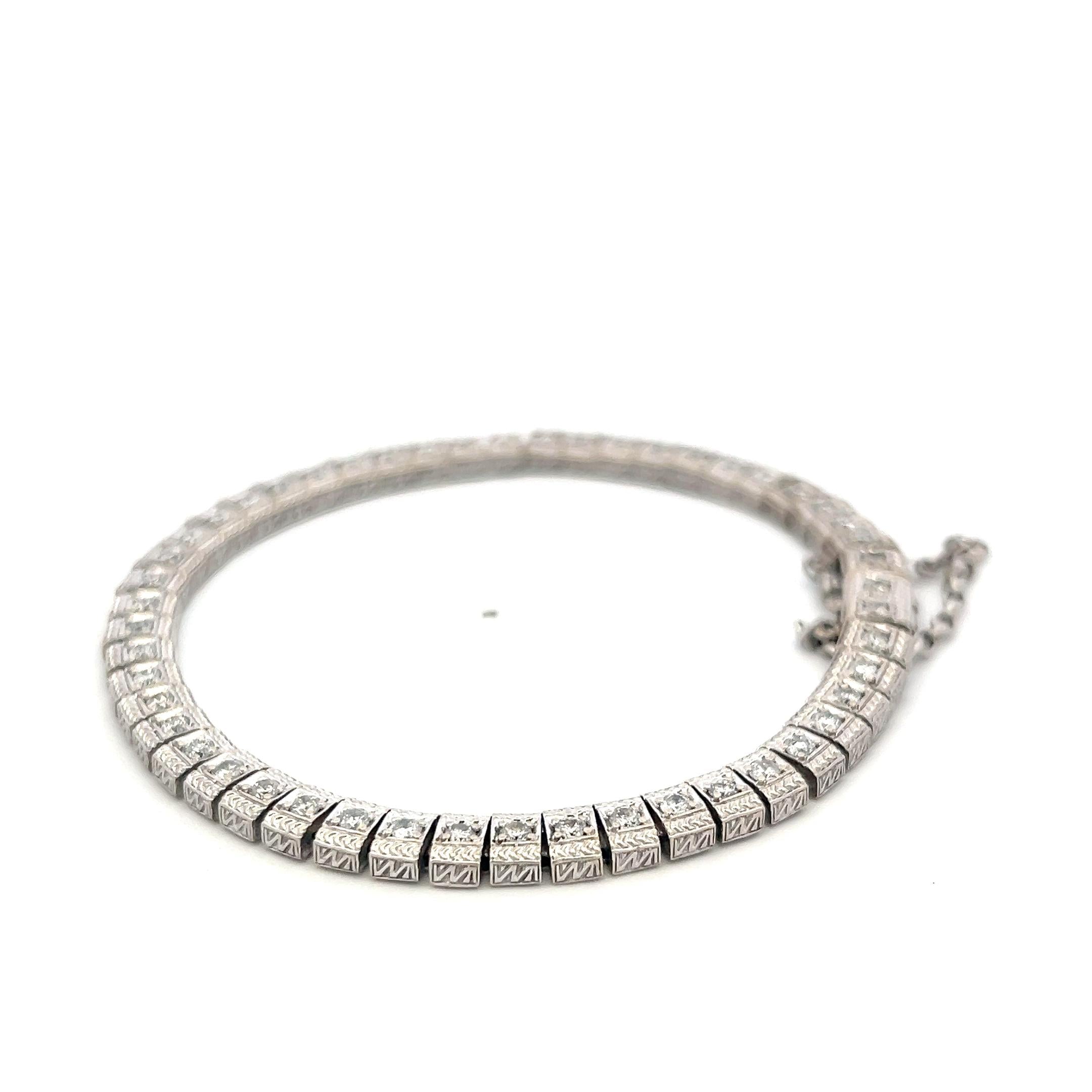 Vintage 14K White Gold Link Bracelet with 2 Carat Round I SI Diamonds