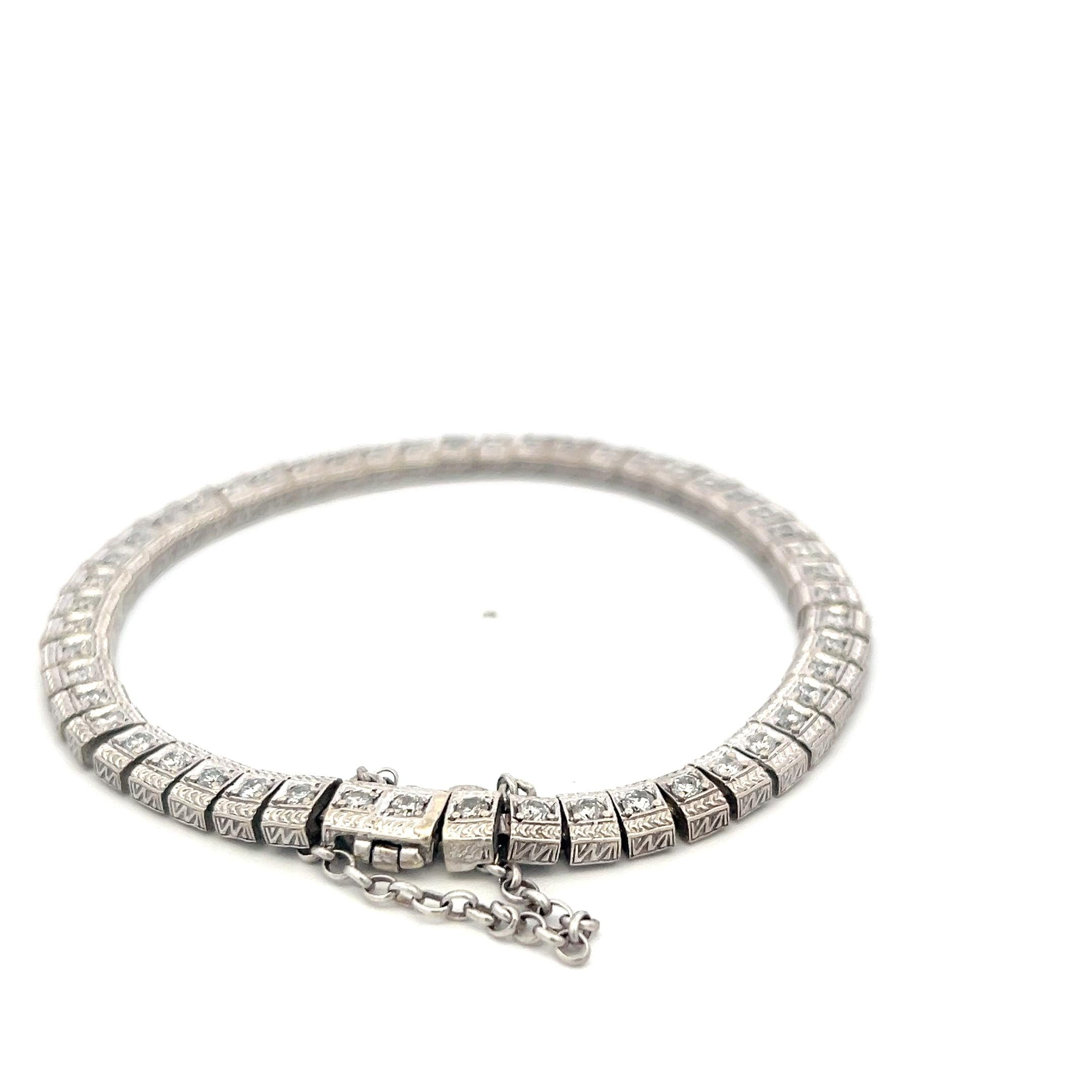 Vintage 14K White Gold Link Bracelet with 2 Carat Round I SI Diamonds
