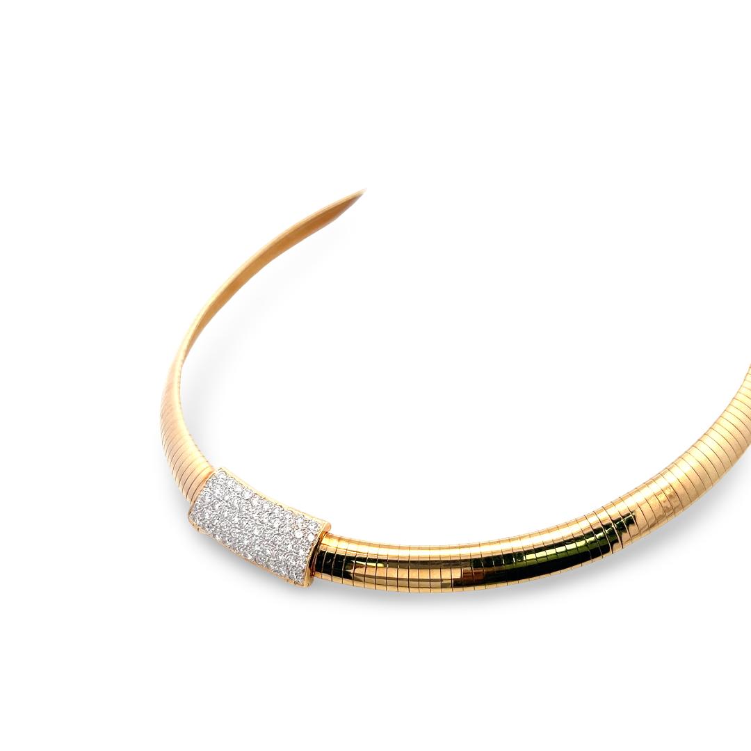 Vintage 18K Yellow Gold Collar Necklace with 1.5 Carat Round I-VS Diamonds