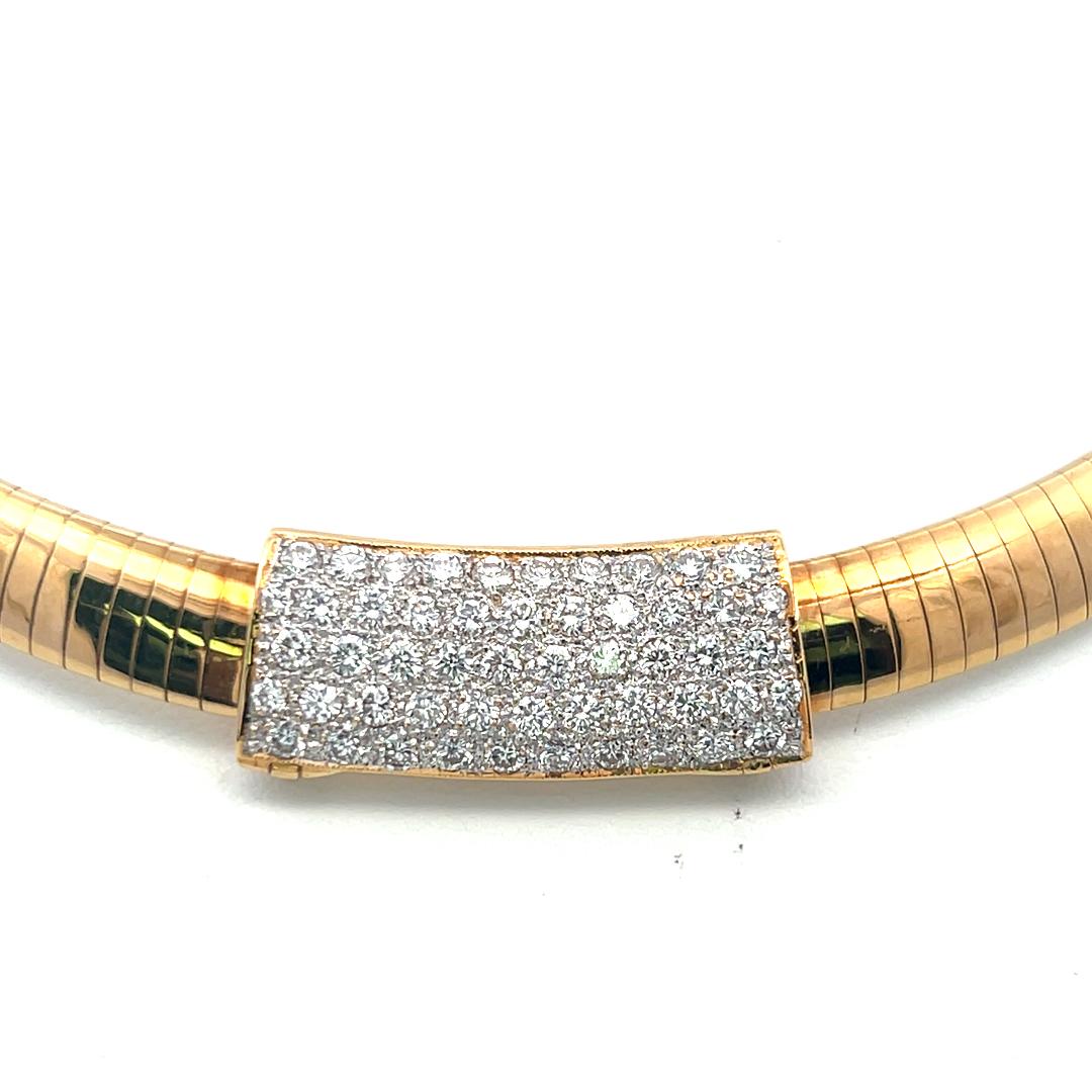 Vintage 18K Yellow Gold Collar Necklace with 1.5 Carat Round I-VS Diamonds