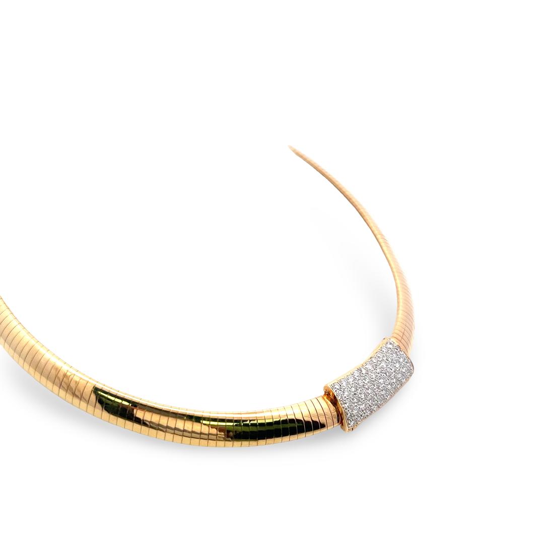 Vintage 18K Yellow Gold Collar Necklace with 1.5 Carat Round I-VS Diamonds
