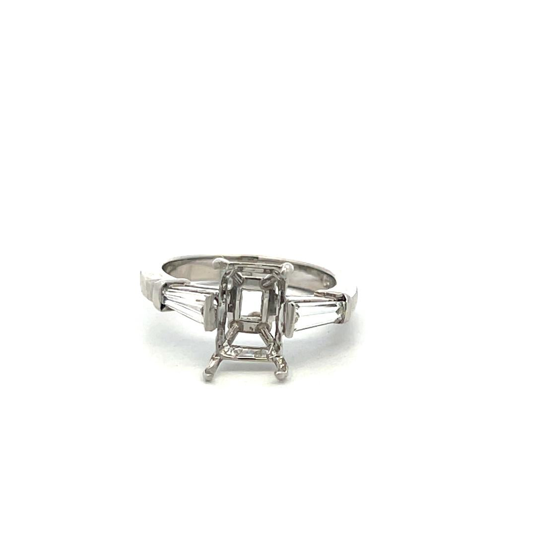 Platinum Semi Mount with Ring 0.55ct Tapered Baguette Diamonds Fits 9x6.1mm