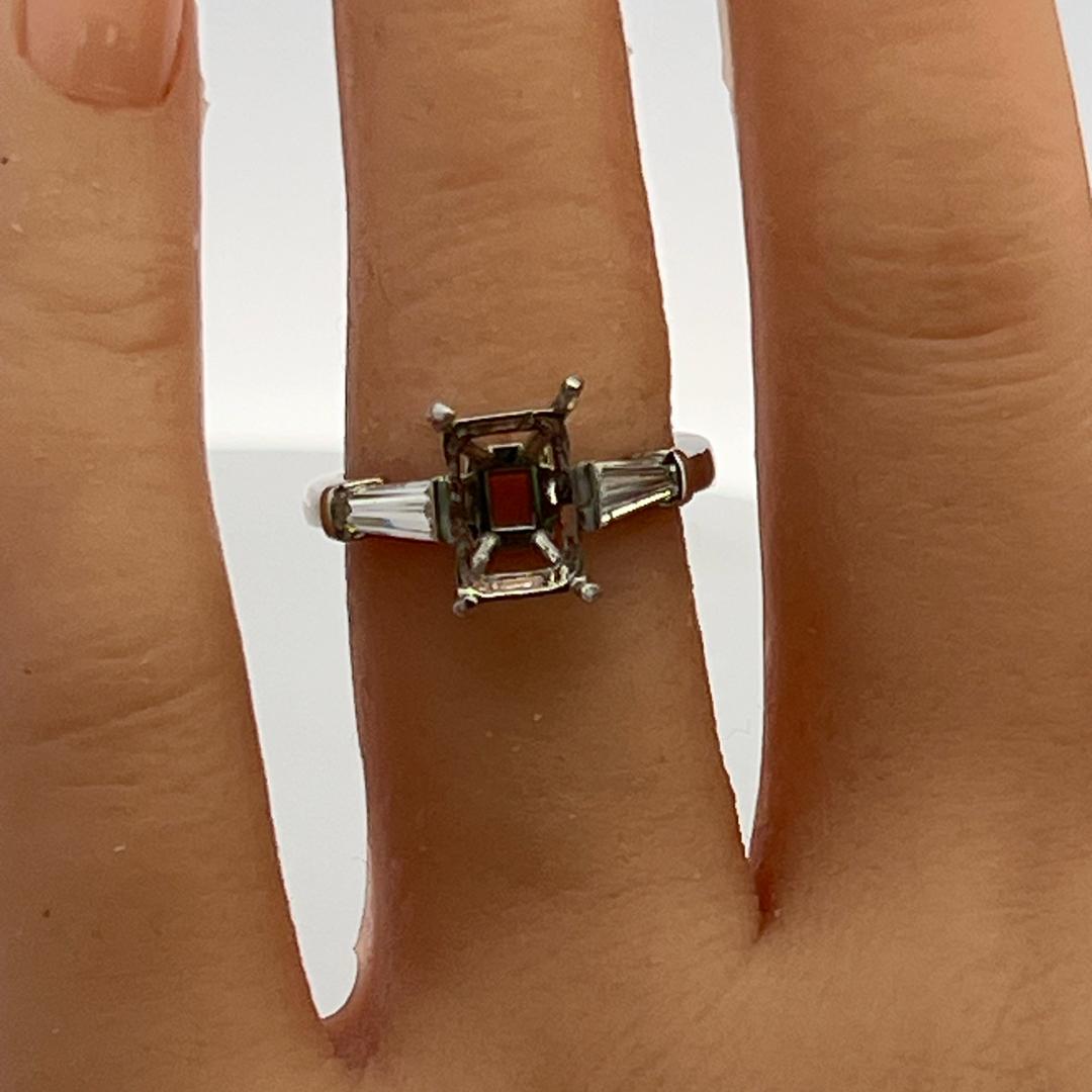 Platinum Semi Mount with Ring 0.55ct Tapered Baguette Diamonds Fits 9x6.1mm