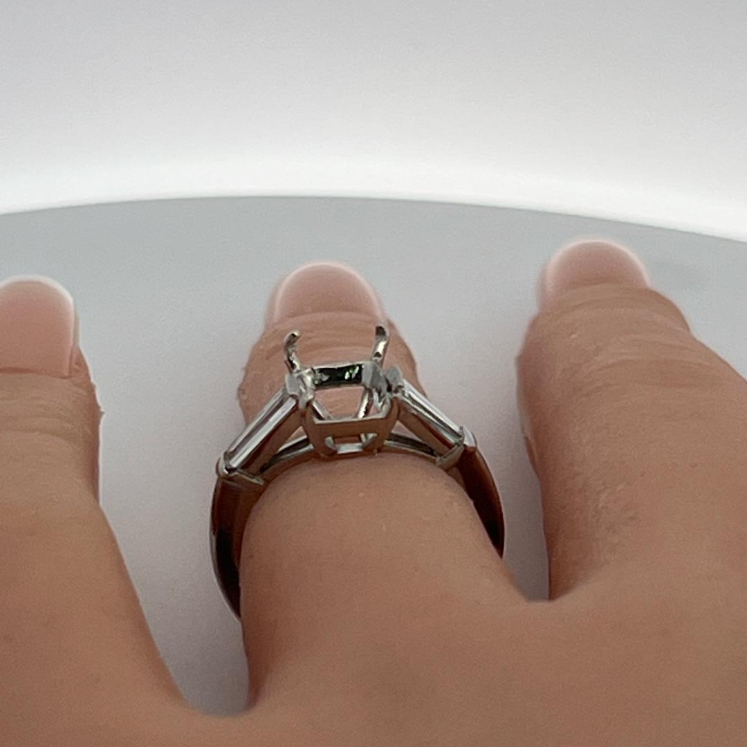 Platinum Semi Mount with Ring 0.55ct Tapered Baguette Diamonds Fits 9x6.1mm