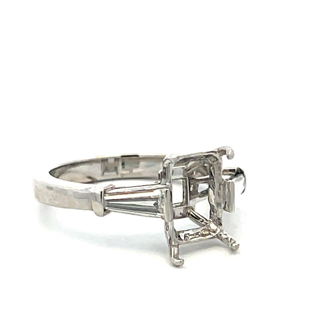 Platinum Semi Mount with Ring 0.55ct Tapered Baguette Diamonds Fits 9x6.1mm