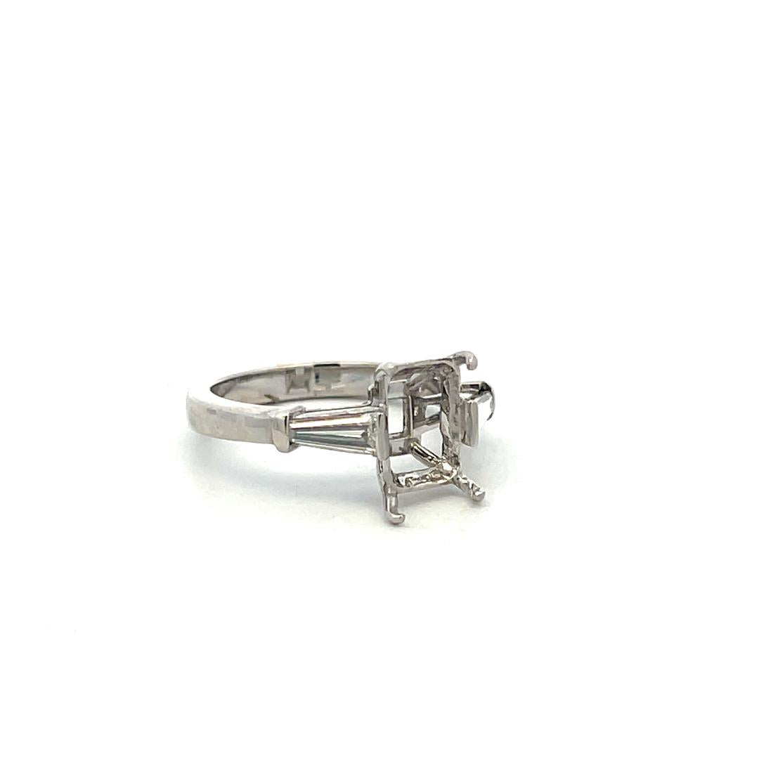 Platinum Semi Mount with Ring 0.55ct Tapered Baguette Diamonds Fits 9x6.1mm