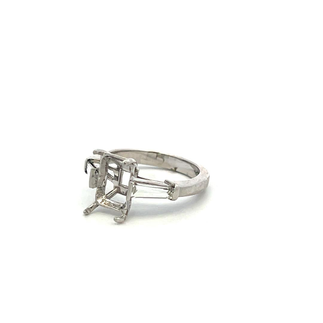 Platinum Semi Mount with Ring 0.55ct Tapered Baguette Diamonds Fits 9x6.1mm