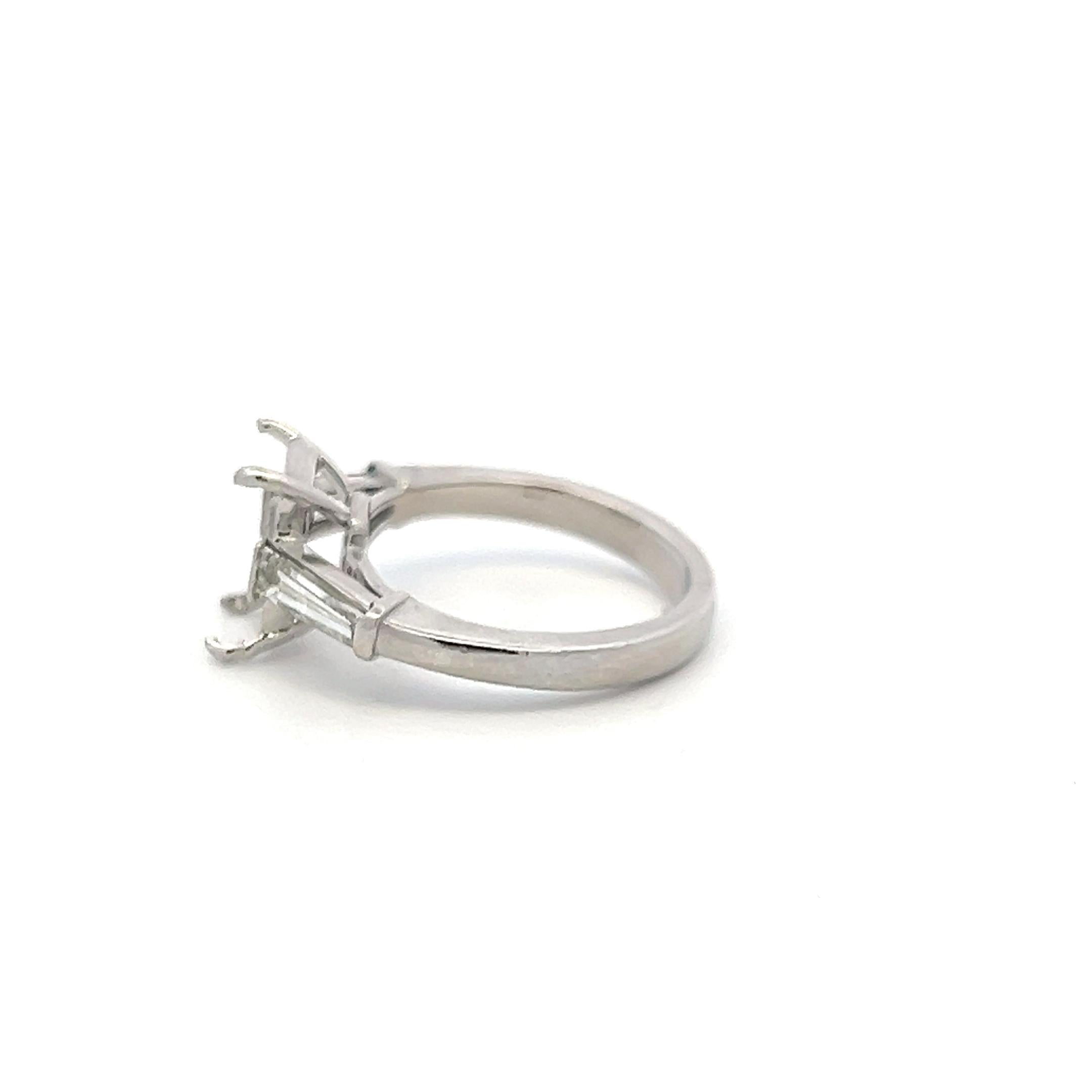 Platinum Semi Mount with Ring 0.55ct Tapered Baguette Diamonds Fits 9x6.1mm