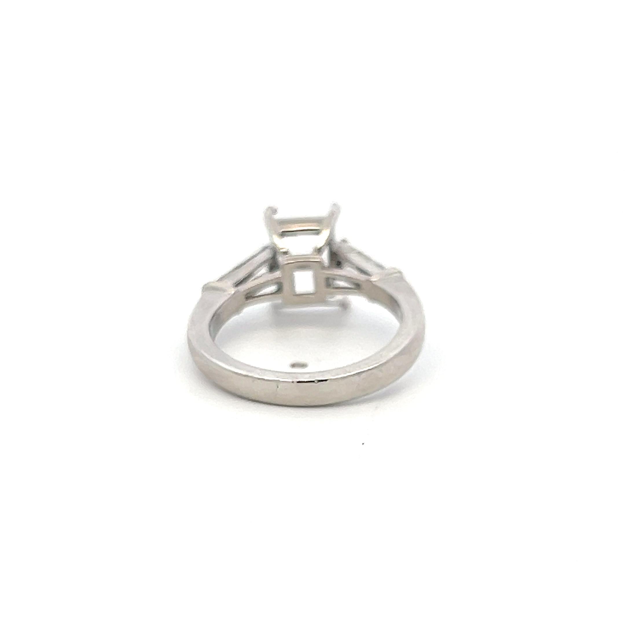 Platinum Semi Mount with Ring 0.55ct Tapered Baguette Diamonds Fits 9x6.1mm