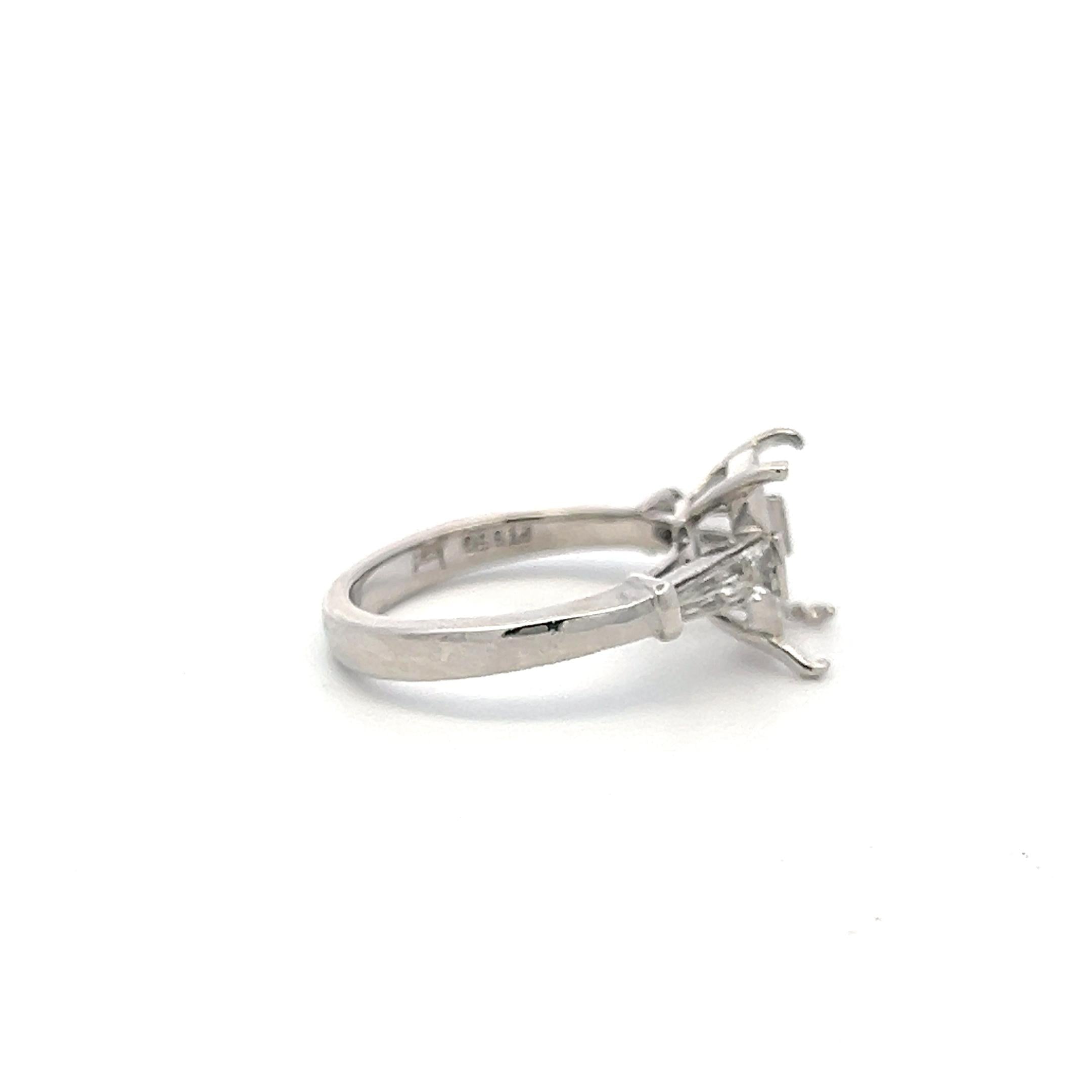 Platinum Semi Mount with Ring 0.55ct Tapered Baguette Diamonds Fits 9x6.1mm