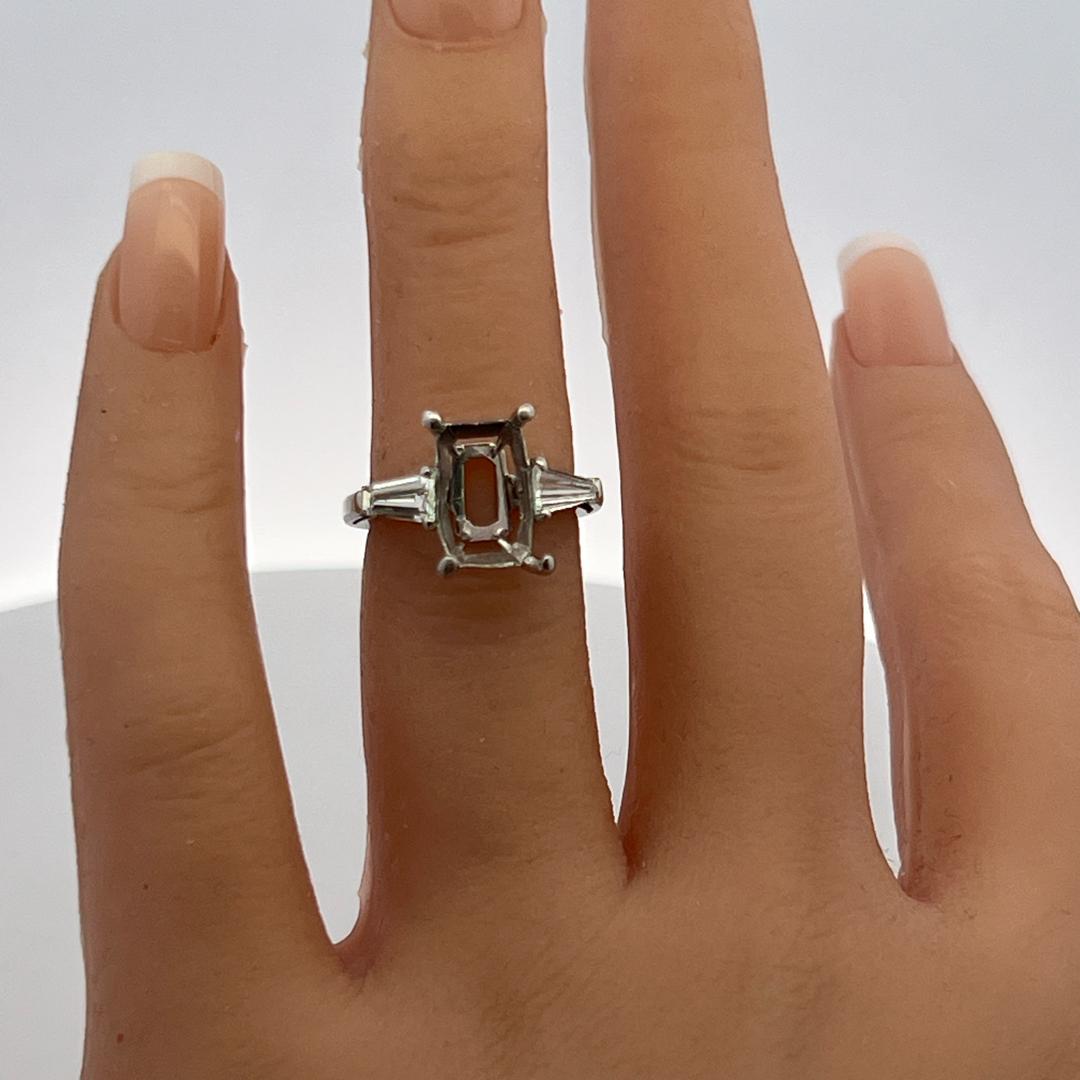 Platinum Semi Mount Ring with 0.61ct Tapered Baguette Diamonds Fits 10.3x6.1mm