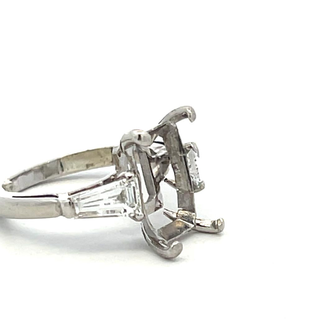 Platinum Semi Mount Ring with 0.61ct Tapered Baguette Diamonds Fits 10.3x6.1mm