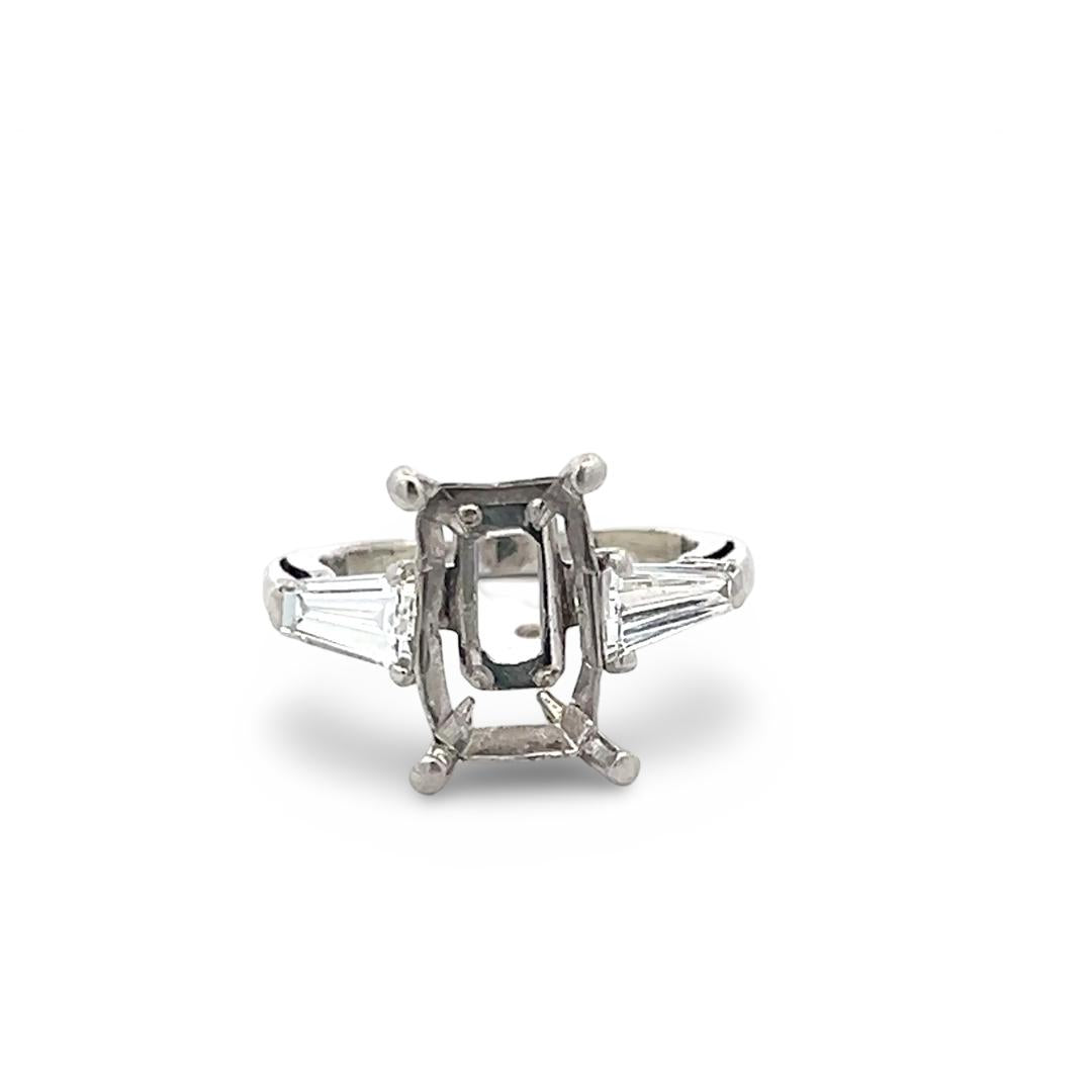 Platinum Semi Mount Ring with 0.61ct Tapered Baguette Diamonds Fits 10.3x6.1mm