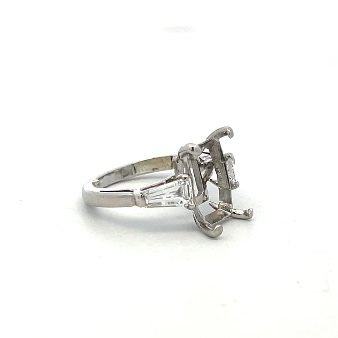 Platinum Semi Mount Ring with 0.61ct Tapered Baguette Diamonds Fits 10.3x6.1mm