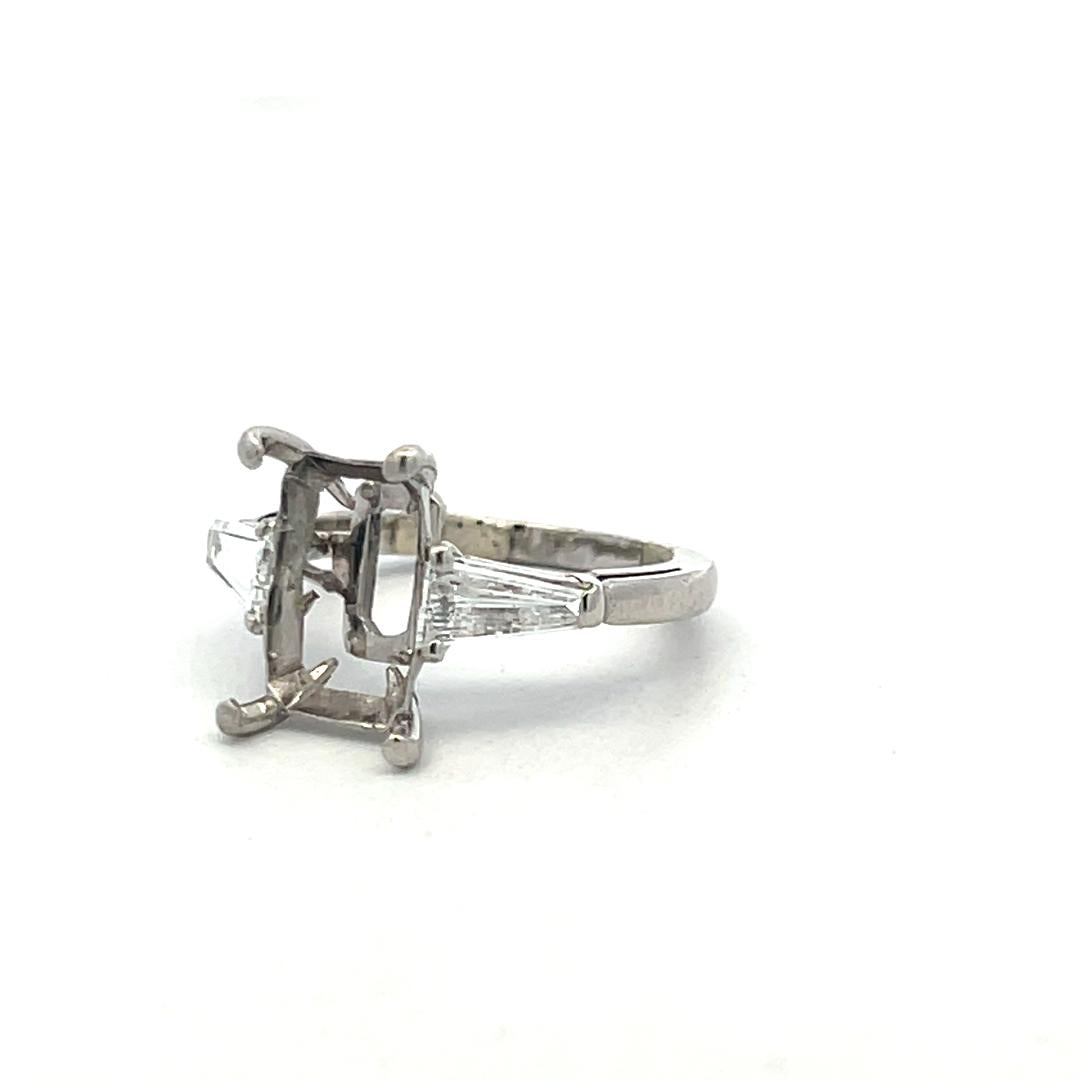 Platinum Semi Mount Ring with 0.61ct Tapered Baguette Diamonds Fits 10.3x6.1mm