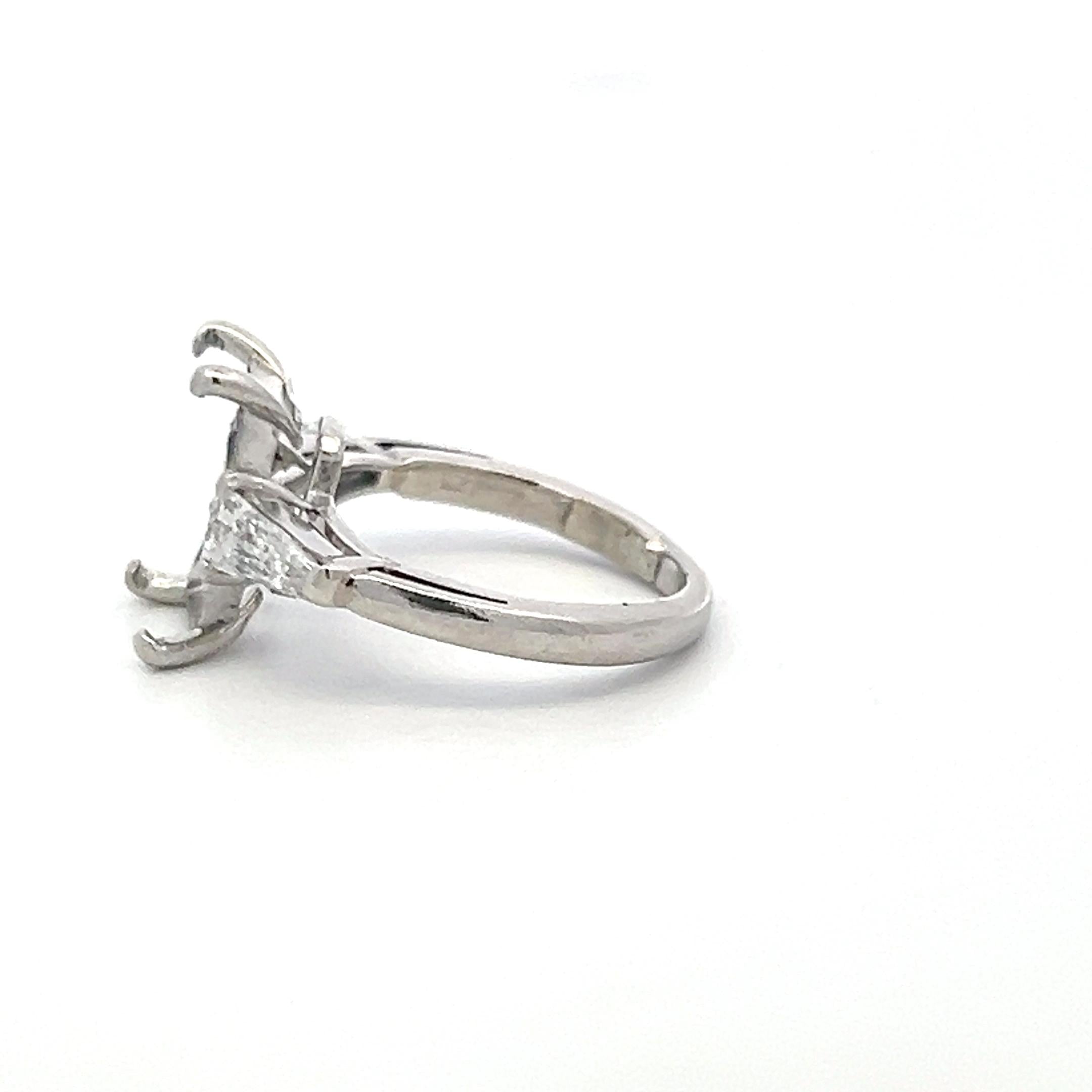 Platinum Semi Mount Ring with 0.61ct Tapered Baguette Diamonds Fits 10.3x6.1mm