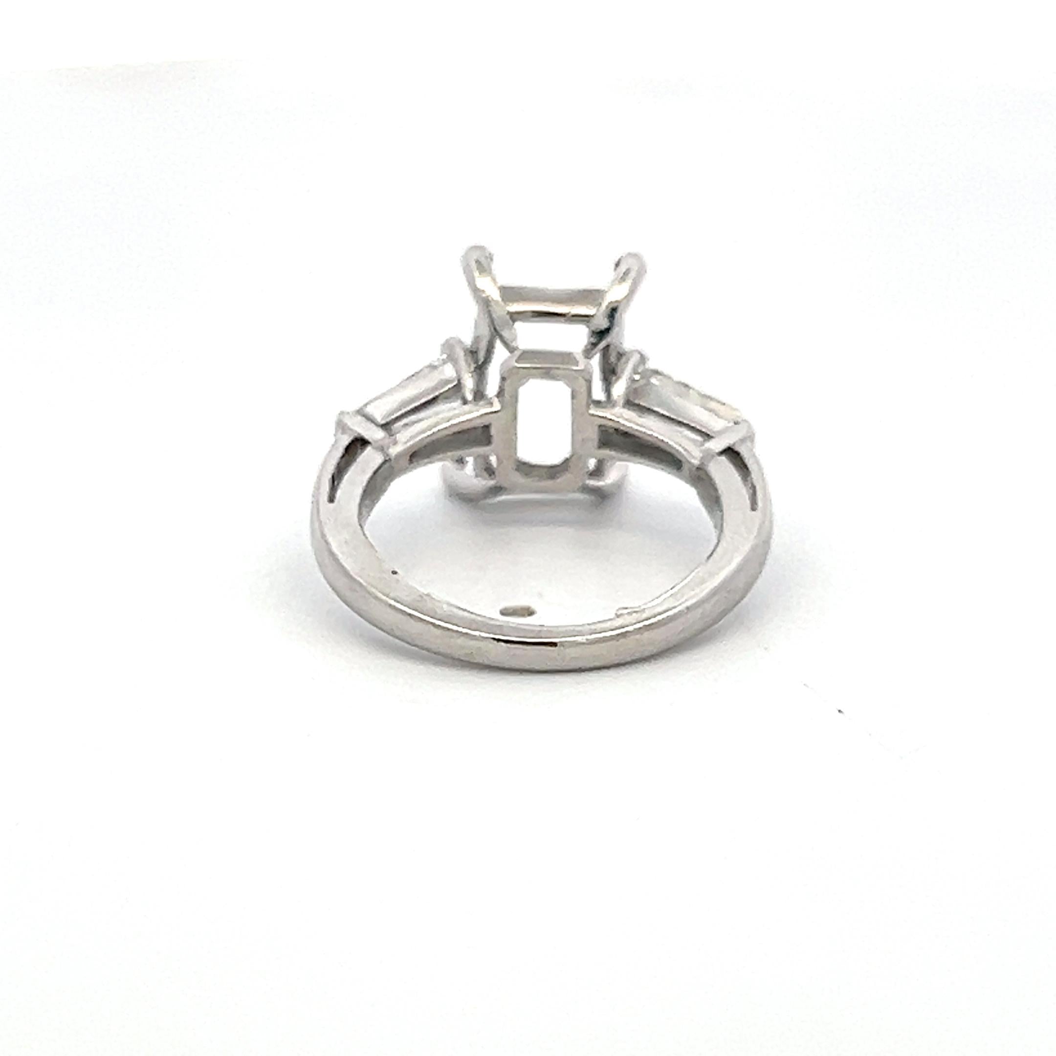 Platinum Semi Mount Ring with 0.61ct Tapered Baguette Diamonds Fits 10.3x6.1mm