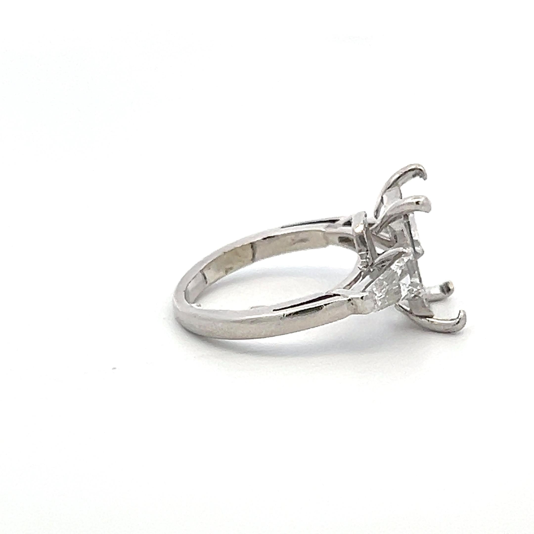 Platinum Semi Mount Ring with 0.61ct Tapered Baguette Diamonds Fits 10.3x6.1mm