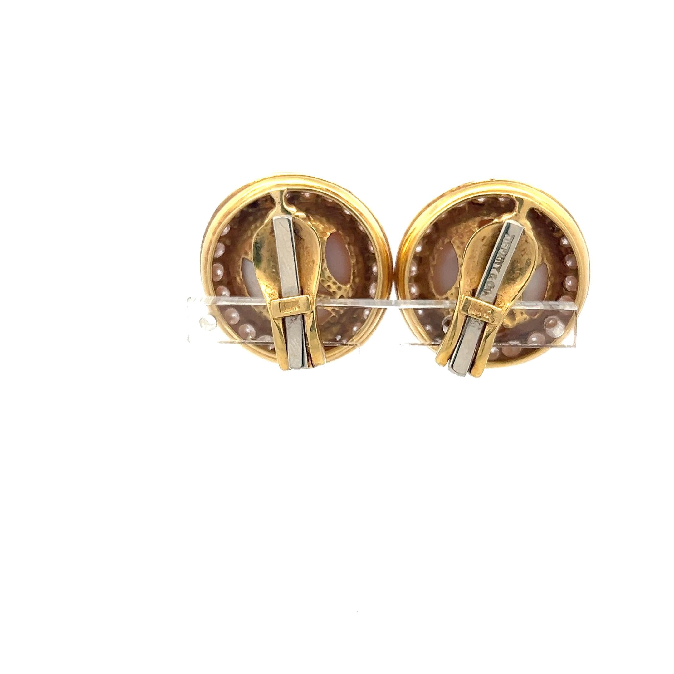 Tiffany & Co 18K YG Clip On Earrings with 3 Carat Round Diamonds & 16.3mm Pearls