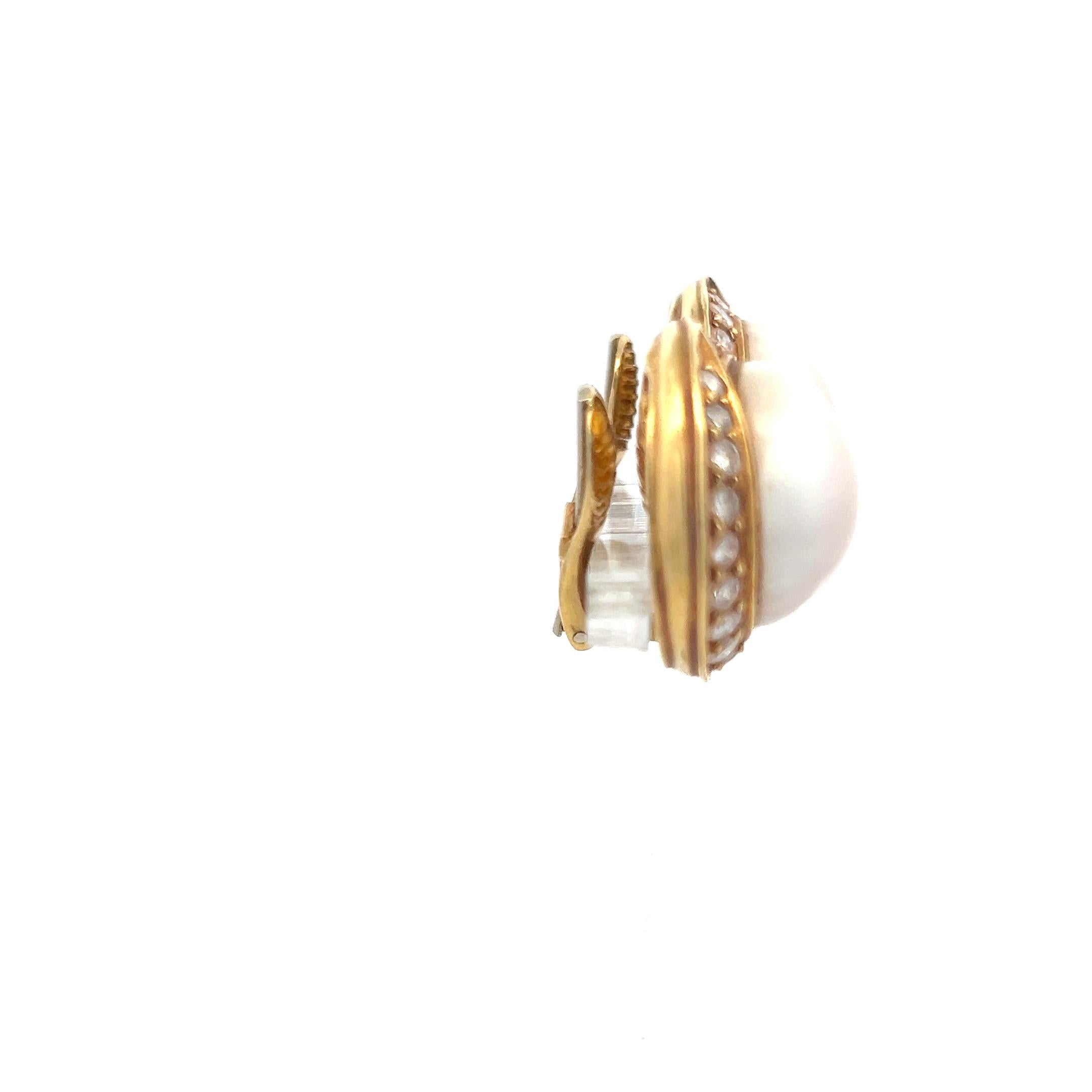 Tiffany & Co 18K YG Clip On Earrings with 3 Carat Round Diamonds & 16.3mm Pearls