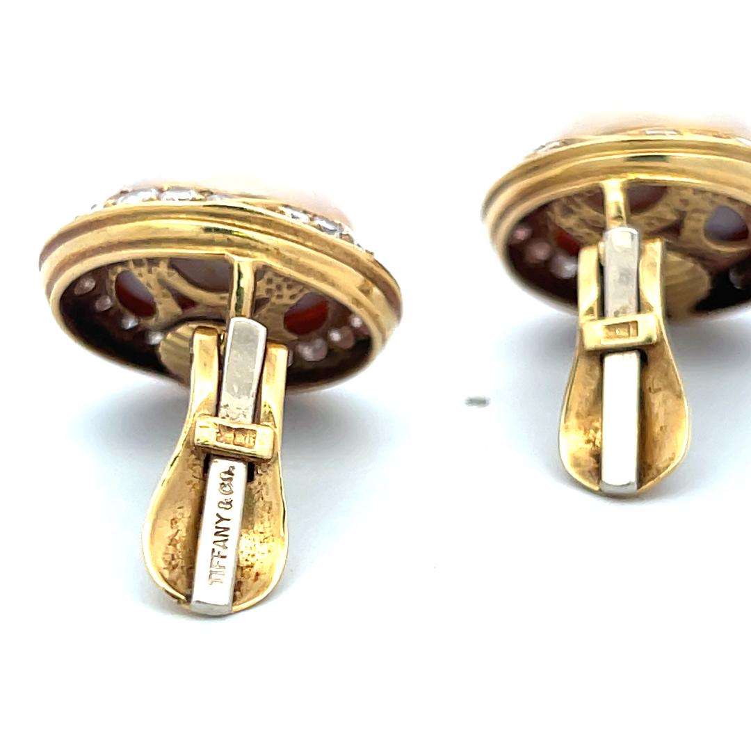 Tiffany & Co 18K YG Clip On Earrings with 3 Carat Round Diamonds & 16.3mm Pearls