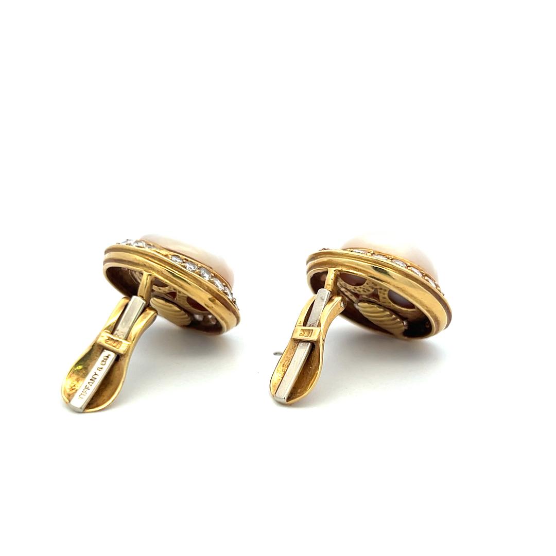 Tiffany & Co 18K YG Clip On Earrings with 3 Carat Round Diamonds & 16.3mm Pearls