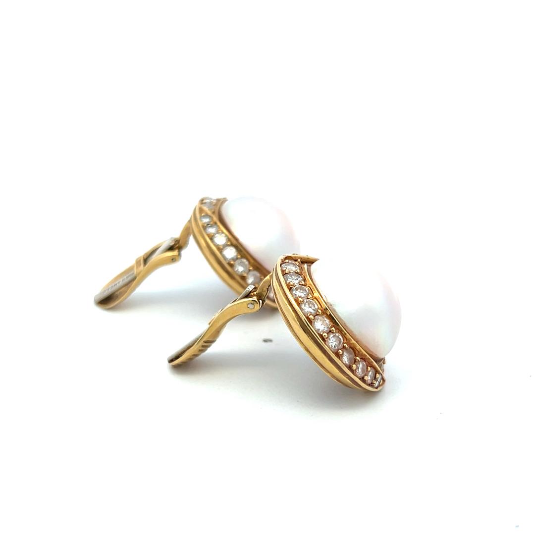 Tiffany & Co 18K YG Clip On Earrings with 3 Carat Round Diamonds & 16.3mm Pearls