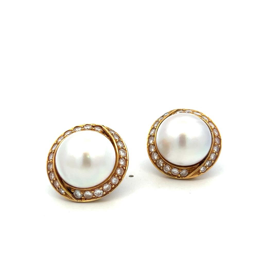 Tiffany & Co 18K YG Clip On Earrings with 3 Carat Round Diamonds & 16.3mm Pearls