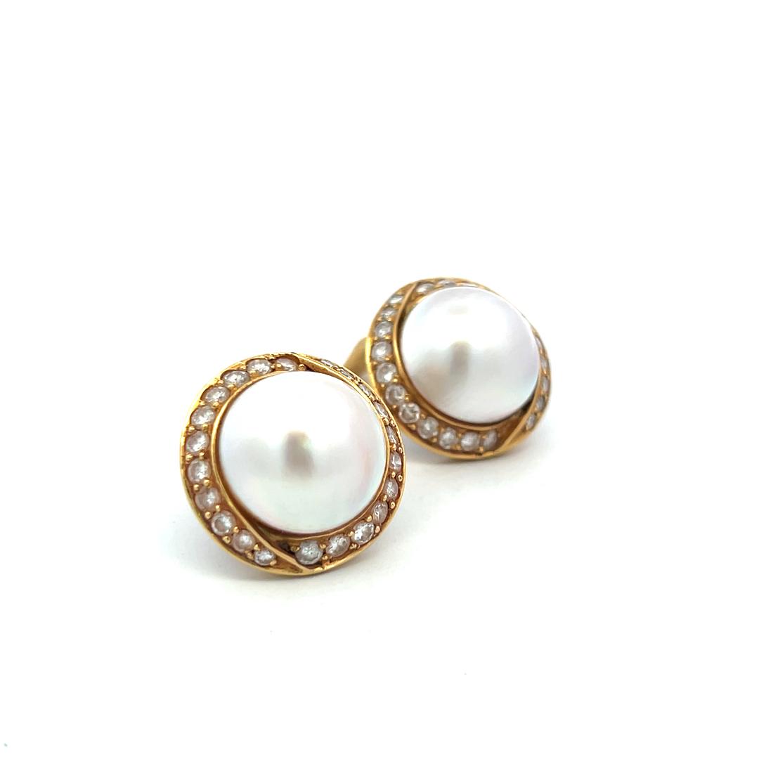 Tiffany & Co 18K YG Clip On Earrings with 3 Carat Round Diamonds & 16.3mm Pearls