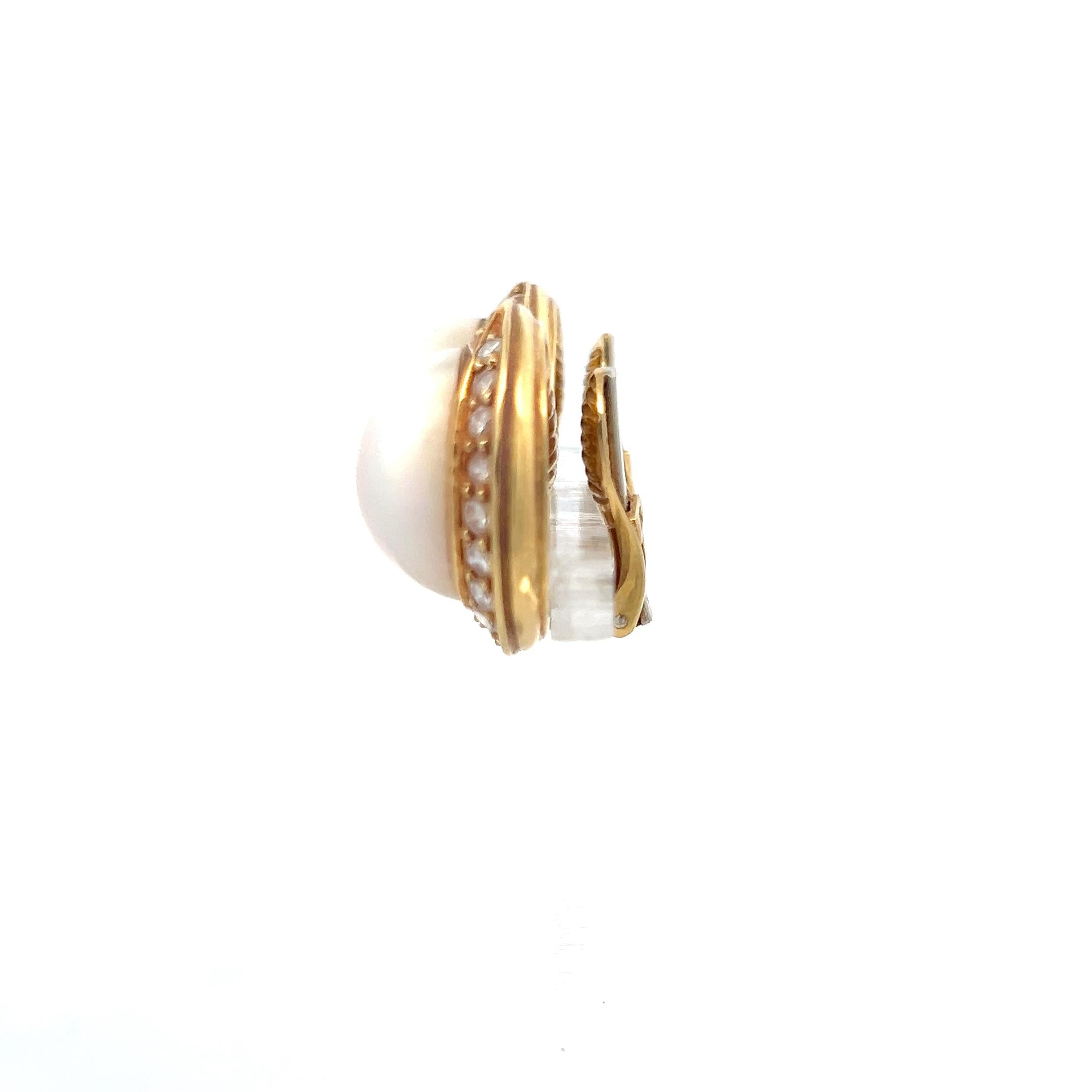 Tiffany & Co 18K YG Clip On Earrings with 3 Carat Round Diamonds & 16.3mm Pearls